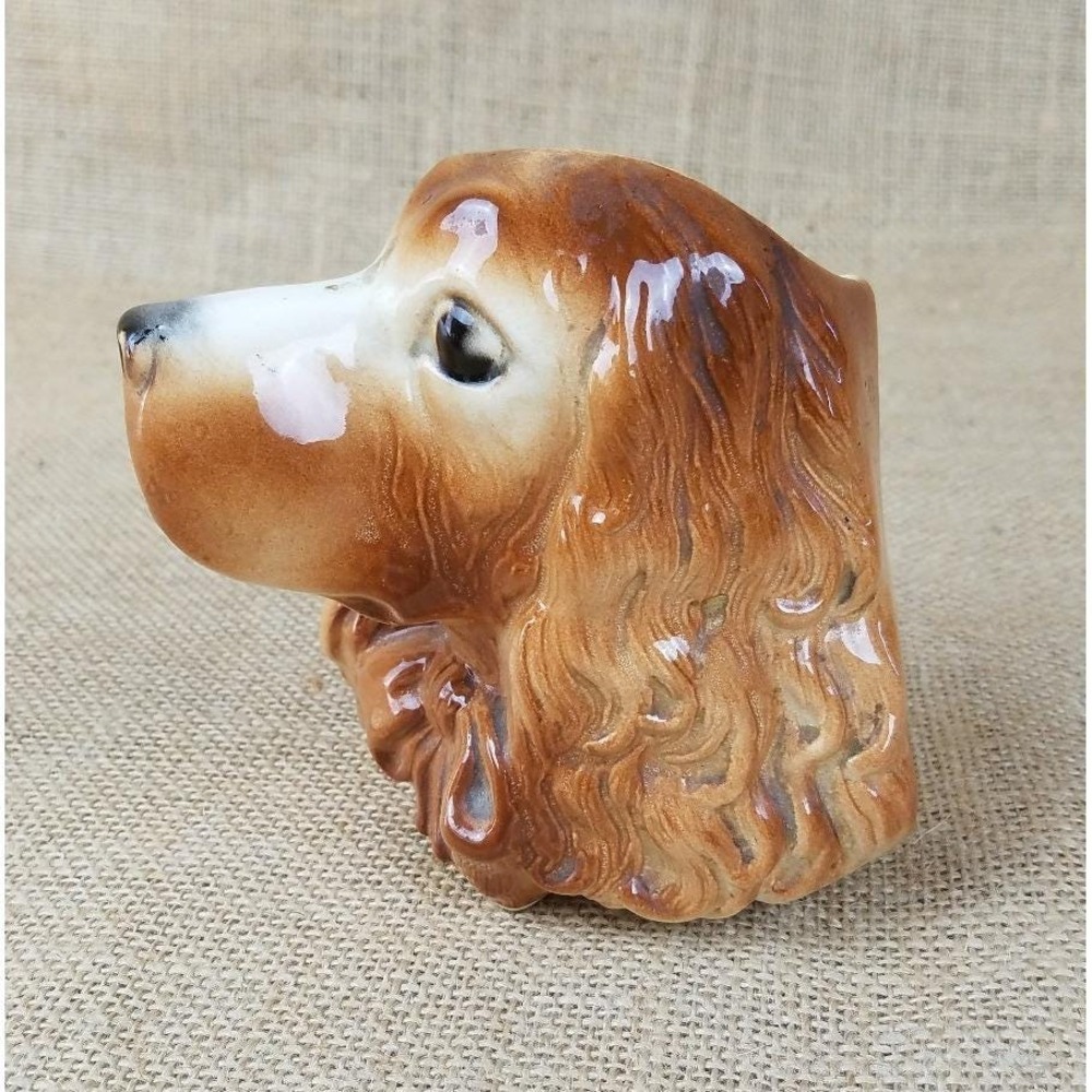 Vintage Royal Copley Cocker Spaniel dog wall pocket vase planter farmhouse